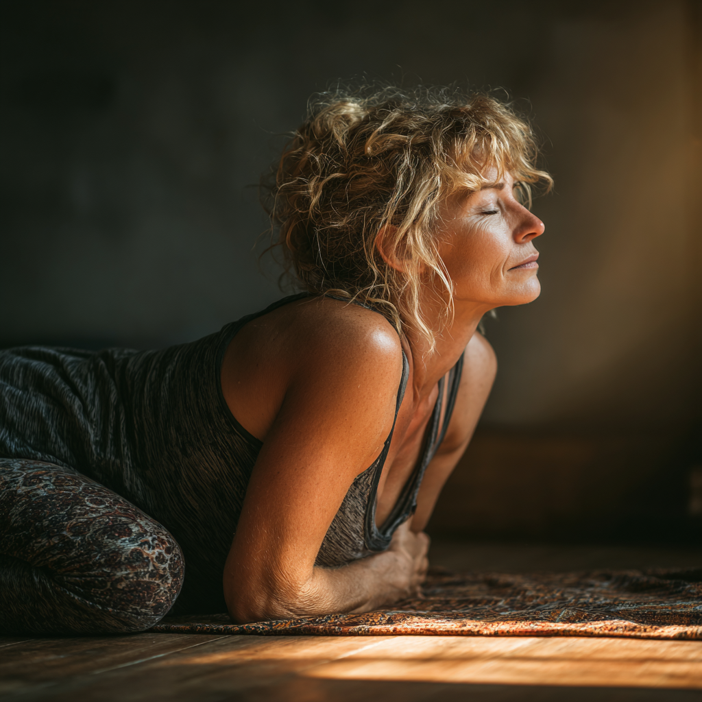 Група людей старшого віку займається йогою на природі